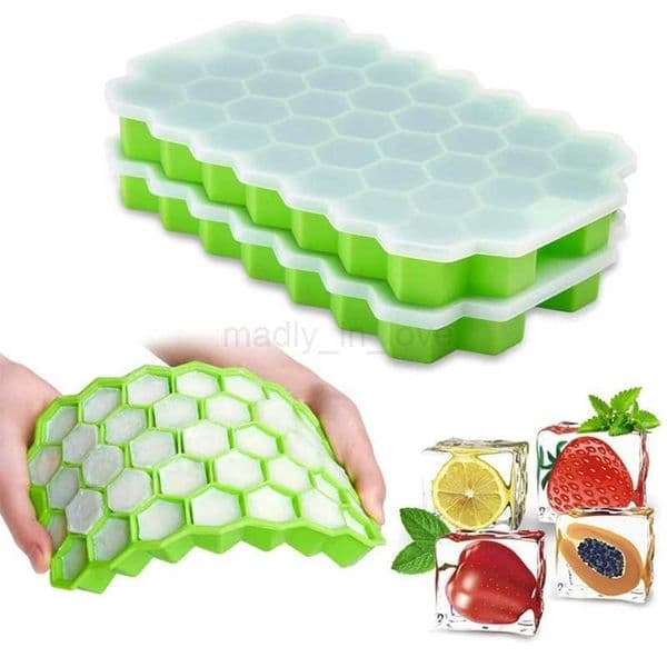 37 Cavity Honeycomb Ice Cube Molds Hockey PP Mold Ice Cube Tray Box BPA Free Ice Maker with Removable LidsM240719