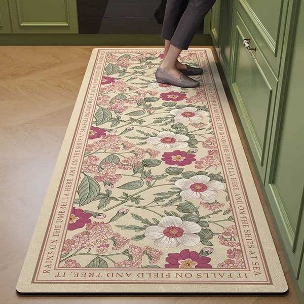 Kitchen Carpet Leather PVC Floor Mats Waterproof Plant Pattern Anti-Slip Decorative Large Area Rug Home Anti-Oil Rugs Alfombras