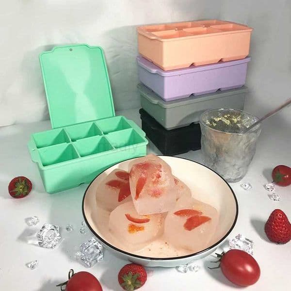 6 Grid Big Ice Cube Tray Mold with Lids Giant Jumbo Large Silicone Ice Cube Square Box Stackable DIY Whisky Ice Maker KitchenM240719