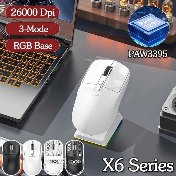 Attack Shark X6 2.4G Receiver Optical Mouse Wireless Gaming Mouse 26000DPI PAW3395 Bluetooth-Compatible Mouse For MacBook LaptopCL240720