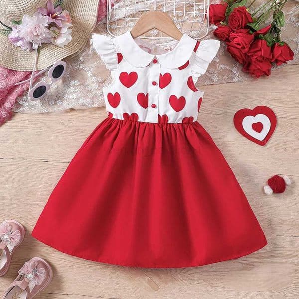 Kids Casual Dress for Girls Clothes Summer New Toddler Red Heart Print Sleeveless A-line Princess Dress Fashion Children 2-8YXJ240720