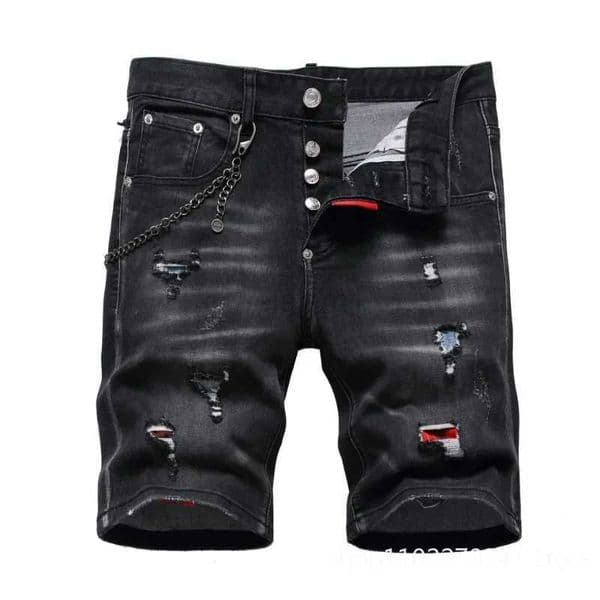 Men Black New Summer Holes High Quality Male Stretch Fit Ripped Denim Jeans Shorts Size 44 M240720