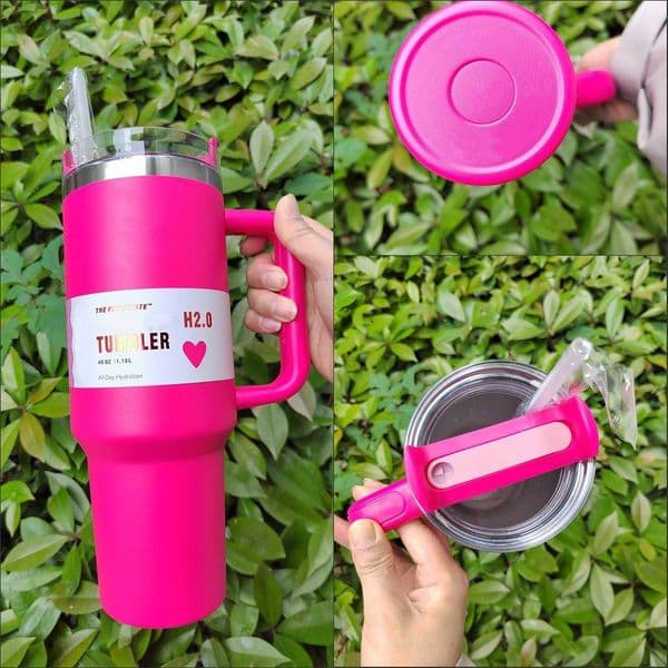 DHL Cobranded Light Blue Spring Winter Cosmo Cups 40oz Stainless Steel Tumblers with handle Lid And Straw Flamingo Pink Parade Travel Car mugs W260227