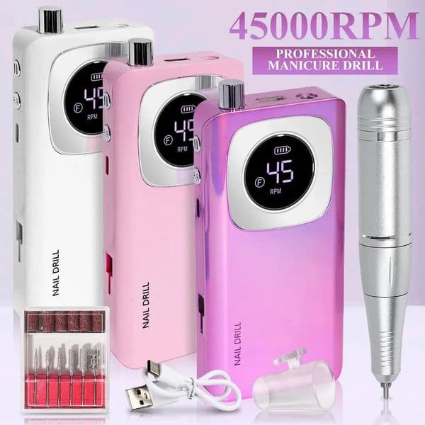 45000RPM Electric Nail Drill Machine Portable Nail File Rechargeable Nail Sander for Gel Nails Polishing For Home Manicure Salon 240719