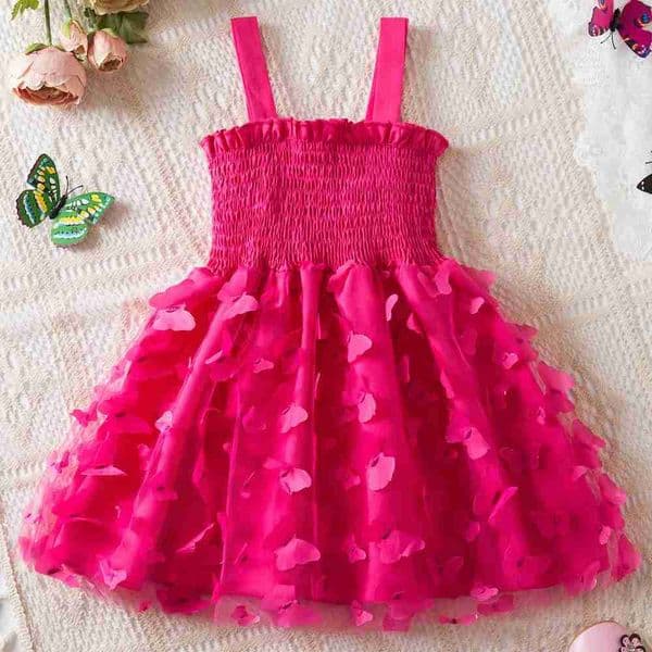 Summer 3D Butterfly Mesh Sleeveless Dress Toddler Baby Girls Birthday Party Princess Dress Tulle CostumeXJ240720