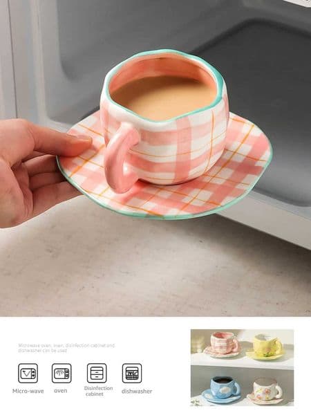 Luxury Designer room Decor Hand-Painted Flower Ceramic Coffee Home Office Mug With Plate Spoon Breakfast Milk Juice Tea Handle Cup Gift Drin 4