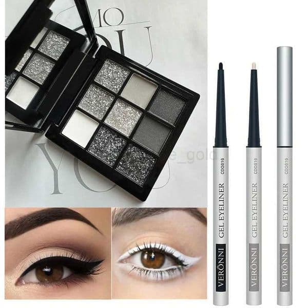 9 Colors Smokey Matte Glitter Eyeshadow Palette with Eyeliner Punk Shimmer Shiny Eye Shadow Cosmetic Black Gray Cool Toned zxx240720