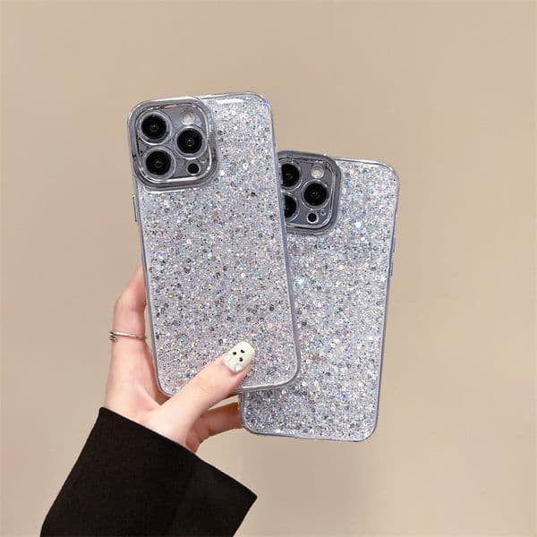 Glitter Bling Plating Sequins Silver Electroplated Cases Soft TPU Camera Lens Protection Shockproof Sparkly Shiny Cover For iPhone 15 14 13 12 11 Pro XR XS Max X 8 7 Plus