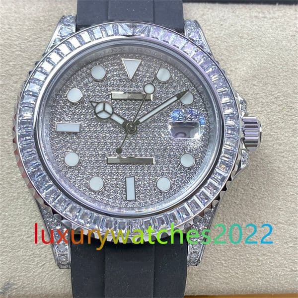Mens Watch 42mm Diamond Dial JVSFactory Sappire Glass Automatic 3235 Movement Waterproof 904l Steel Case Rubber Strap Luminous Eta Super Edition Man's Wristwatch