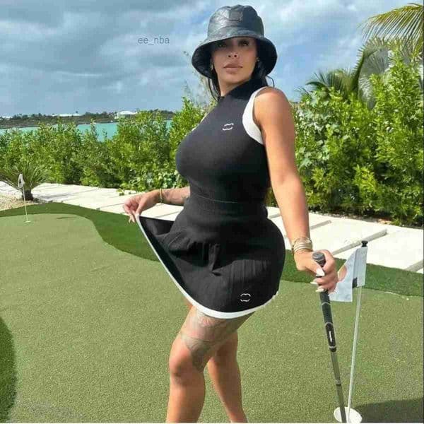 2024SS Designer Paris Ladies Letter Embroidery Sleeveless Knit slim Vest T-shirt Pleated skirt Ladies Outdoor Golf Casual Luxury two-piece set