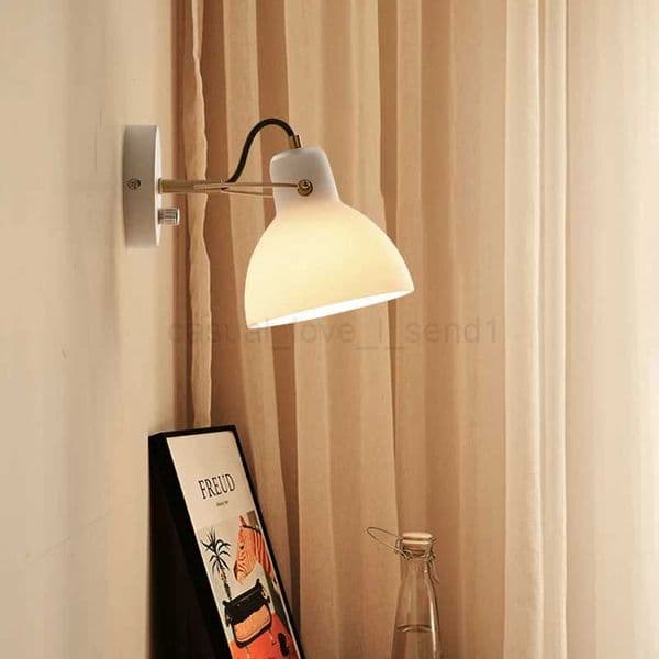 FSS Nordic White Glass Wall Lamp Simple Hotel Bedroom Bedside Lamp Living room TV Background Wall Swivel Adjustable Wall LampCL240722