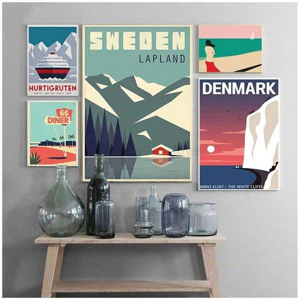 Sweden Denmark Travel Vintage Poster Wall Art Canvas Painting Nordic Pictures And Prints Home Decor For Living RoomM240722