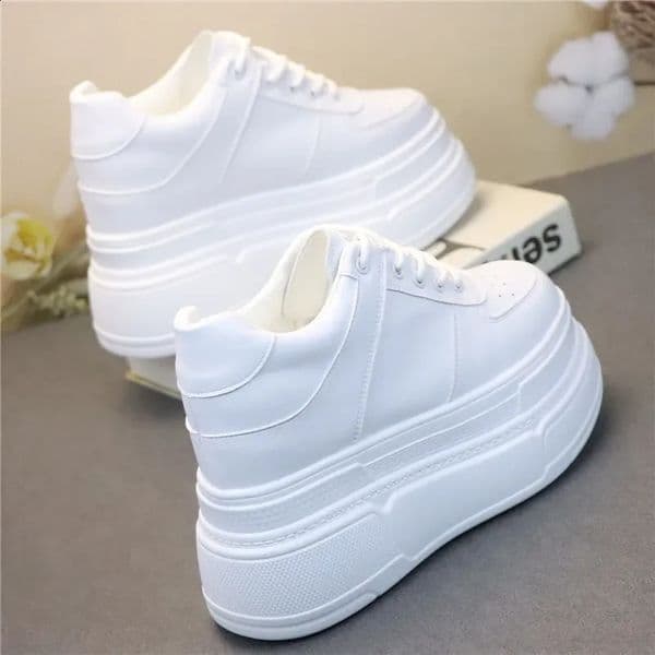 10CM 12CM genuine leather womens spring and autumn short and chubby sports shoes Ins womens summer white hidden high heels platform wedge shoes 240719
