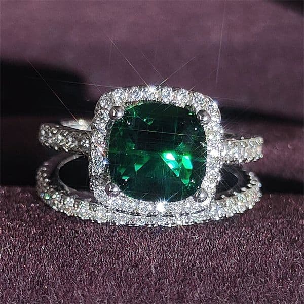 Fashion Designer Rings Set Square Colored Crystal Ring Set with Two Rings Zircon Rings Combined Design Jewelry Woman Wedding Lover Gift