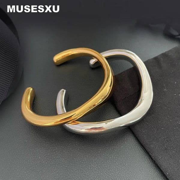 Jewelry and accessories retro style high-quality curved geometric opening bracelet suitable for womens gifts 240710