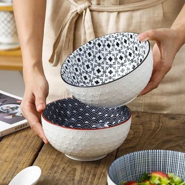 Northern Europe Wind Bowl Inch Glaze Down Painted Pottery Porcelain Tableware Household Ramen Restaurant Soup Ceramic BowlsB270723