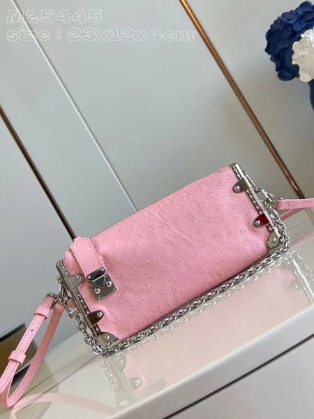 Luxury Quality Designer Slim Trunk Satchel Bags Ostrich Leather Metal Frame Handbags Silver Hardware Zip Closure with S-Lock Hasp Chain Shoulder Bags Fashion Purse