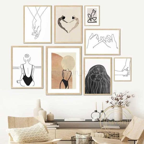 Abstract Line Woman Heart Holding Hands Poster Nordic Wall Art Canvas Painting Modern Minimalist Picture for Living Room DecorM240722