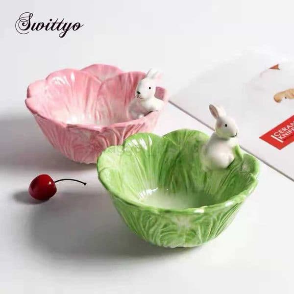 Ceramic Salad Serving Bowl Bunny Rabbit Easter Sunday Day Tablewares Cabbage Fruit Dessert Plates Kitchen Dinner DishwareB270723