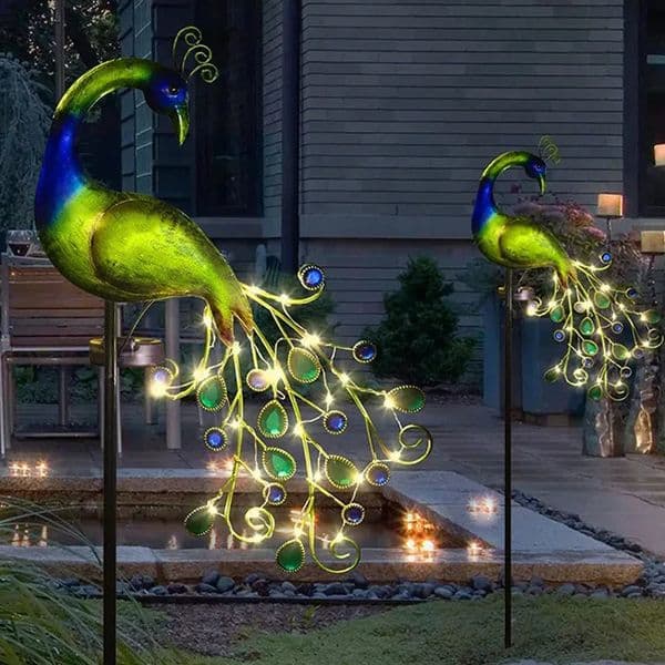 Solar Powered LED Lawn Light Peacock Waterproof Fairy Garden Decor Lamp For Pavilion Yard Landscape Garden Lawn Lights 240719