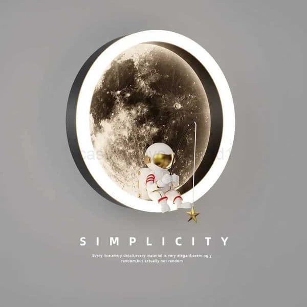 Cartoon Spaceman Astronaut Moon Round Led Wall Lamp Kids Bedroom Sleeping Night Lights Boys And Girls Warm Background SconcesCL240722