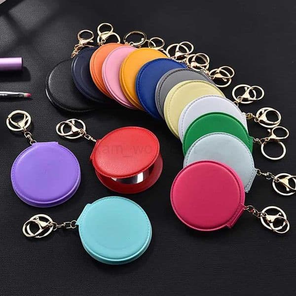 Makeup Mirror Pu Small Round Keychain Double-Sided Folding Mirror Furry Ball Mirror Pendant Gifts Travel AccessoriesM240722
