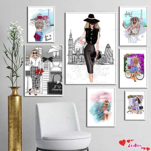 Fashion Sexy Girls Canvas Painting Cartoon Landscape Poster and Prints Nordic Wall Art Pictures for Living Room Home DecorationM240722