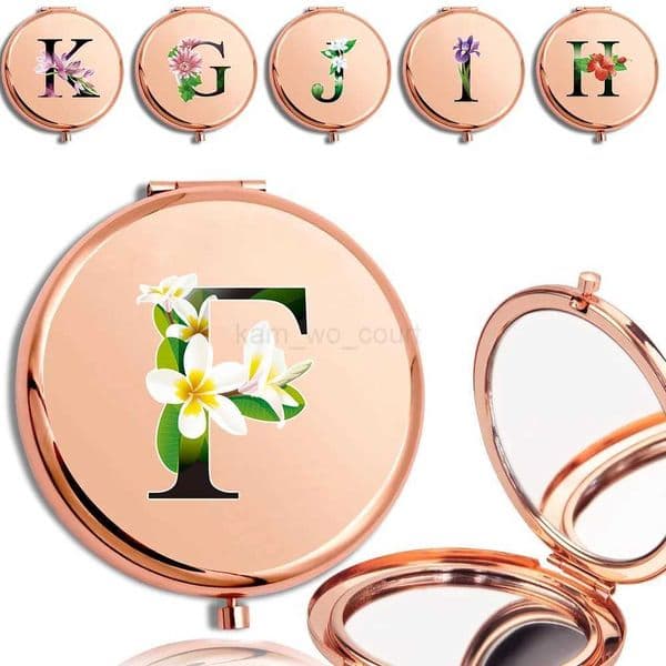 Women Cosmetic Facial Care Mirror Double Sided Portable Makeup Look Glass Compact Magnifying Mirror Flower Color Letter PatternM240722