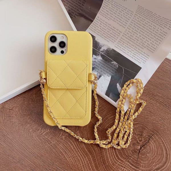 Crossbody Designer Phone Case for Apple iPhone 17 16 Pro Max 15 Plus 14 13 12 Luxury Leather Chains Strap Wallet Card Holder Velvet Lining Back Cover Coque