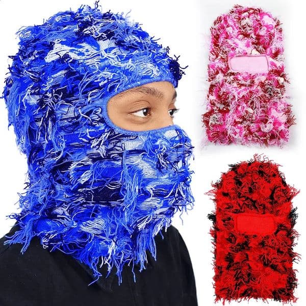 Bike Cycling Face Mask Unisex Fuzzy Balaclava Hat Ski Mask Knitted Beanies Hats Distressed Winter Windproof windproof face cover Warm Cycling Camouflage Cap F