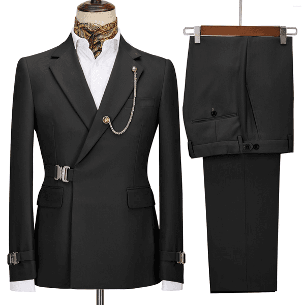 Men's Suits 2 Pieces Fashion Metal Button Notch Lapel Business Casual Jacket Wedding Elegant Dress (Blazer Pants)