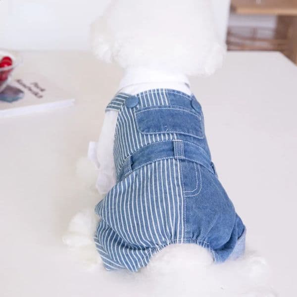 Pet Autumn Winter Striped Patchwork Denim Straps Dog Pants Cat Clothing Teddy Pets Puppy Clothes Boy 240722