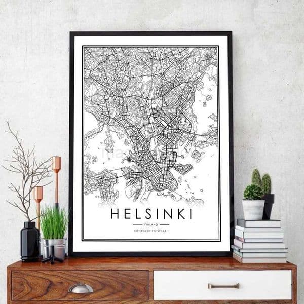 Black White HELSINKI City Map Wall Art Canvas Poster Travel Print Painting Nordic Decorative Picture Finland HELSINKI Home DecorM240722