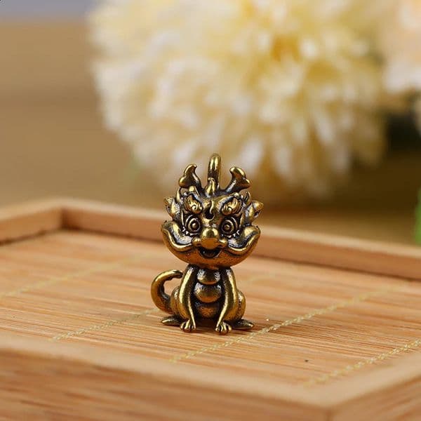 1Pc Vintage Statue Figurine Wealth Brass Decor Prosperity Chinese Style Ornament Dragon Luck Animal Mini Home Accessories Gift 240723