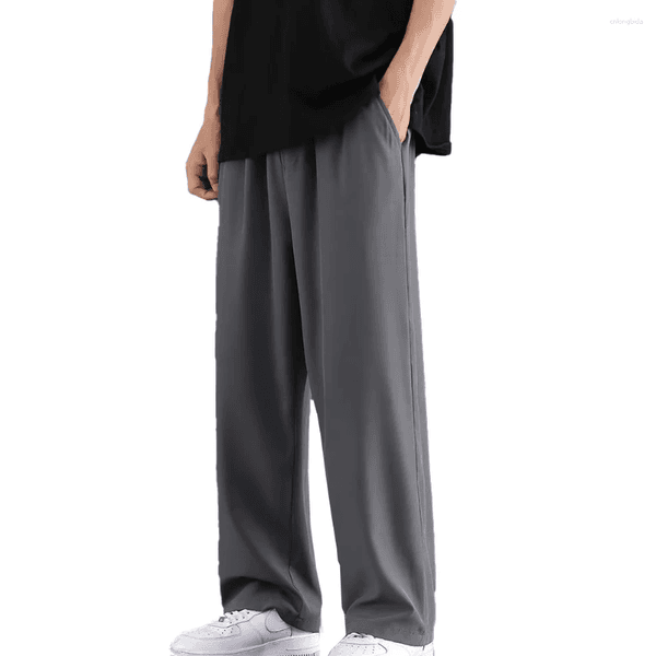 Men's Pants Casual Man Ice Silk Wide Leg Solid Elastic Waist Plus Size 5XL Sweatpants Jogger Trousers Sport Gym Baggy For Men