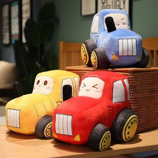 Red Yellow Blue Tractors Stuffed Plush Toy Traffic Transportation Car with Wheels Smiling Face Home Decor Gift L260509UU1M