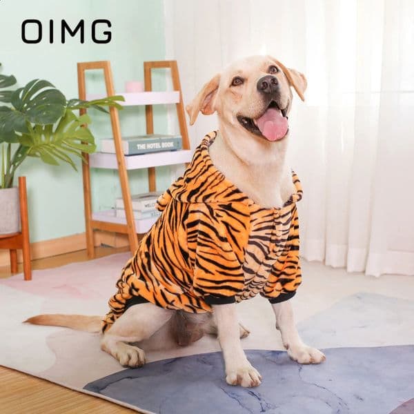OIMG Autumn Winter Warm Medium Large Dogs Clothes Labrador Corky Golden Retriever Tiger Pattern Flannel Pet Dog Sweater Costume 240722