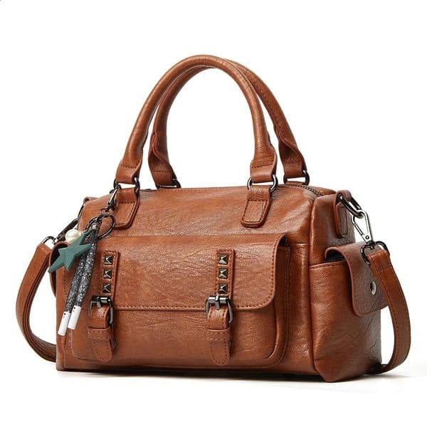Vintage womens Boston handbag vintage leather shoulder bag 240723