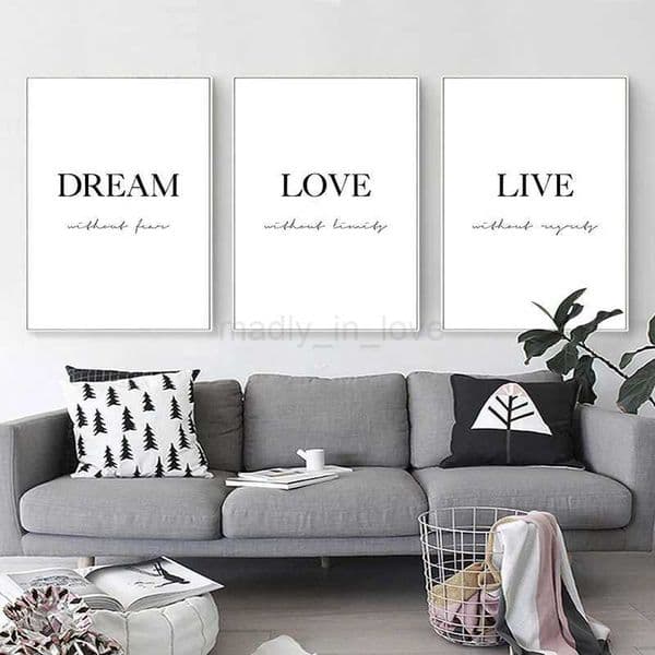 Dream Love Motivational Poster Black White Simple Quotes Canvas Wall Art Print Painting Minimalist Room Decoration PictureM240722