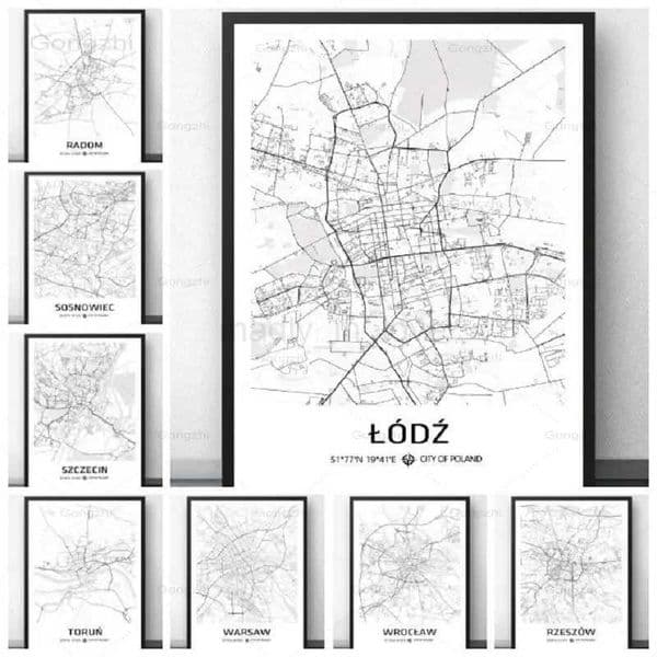 Custom Map Poster Poland City Map Black and White Print Painting Lodz Radom Warsaw Wroclaw Map for Living Room Home DecorM240722