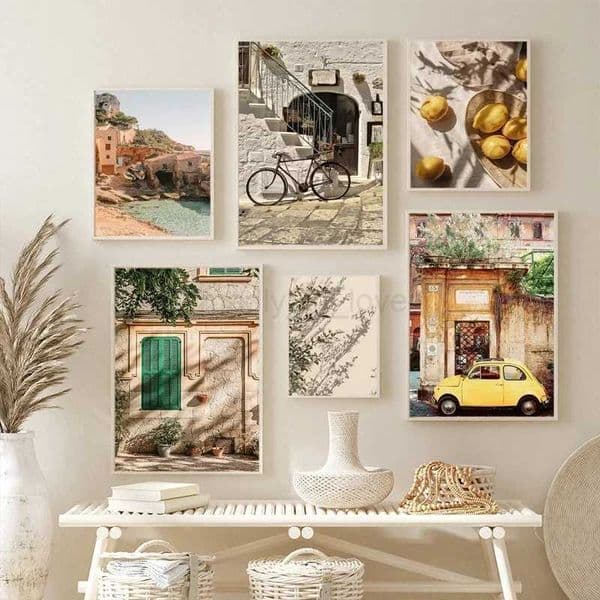 Nordic Minimalist Wall Art Picture Town Lemon Orange Harvest Bicycle Canvas Painting Printing Poster Living Room Home DecorationM240722