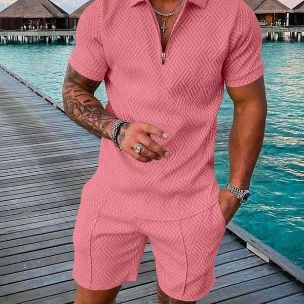 Men's Tracksuits 2024 Summer Mens Tracksuit Casual Short Sleeve Zipper Polo Set For Men Clothes Streetwear 2-piece Suit Male