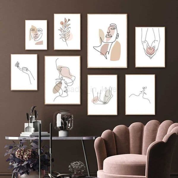 Wall Art Canvas Painting Line Drew Body Lover Face Hands Plant Leaves Living Room Decor Posters And Prints Home Wall PicturesM240722