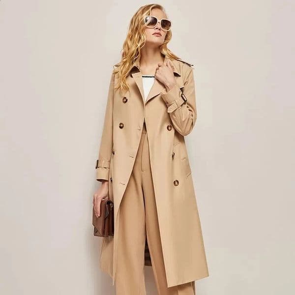 Streetwear Loose Trench Coat Midi Length Fashion Korean Elegant Blue pink Womens Windbreaker Coat Casual Double Breasted Tops 240719