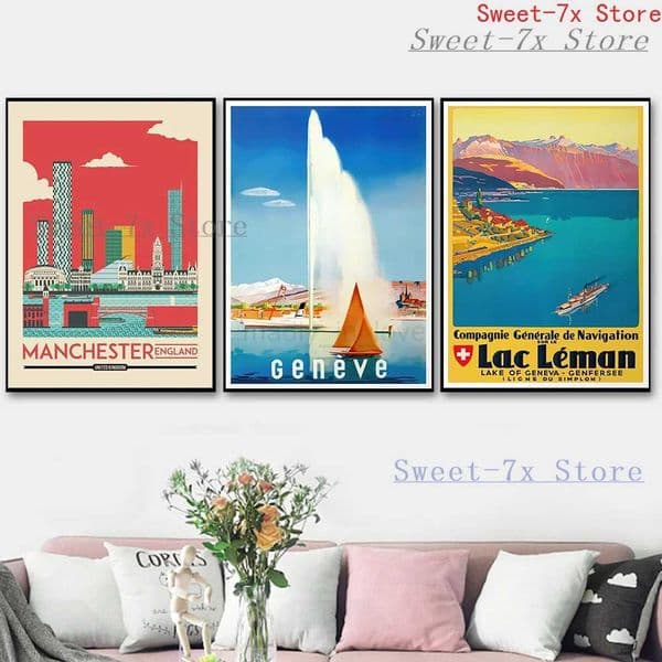 Geneva Switzerland Vintage Travel Canvas Painting Art Nordic Posters and Prints Wall Pictures for Living Room Decor FramelessM240722