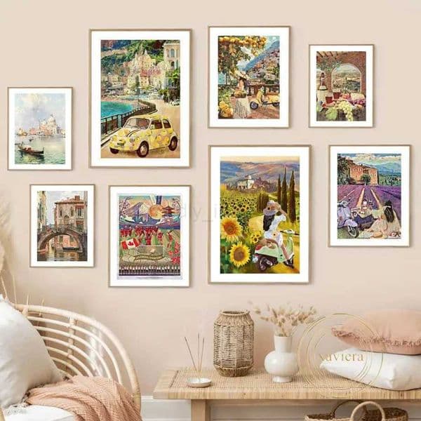 Nordic Abstract Illustration Poster Vineyard Lemon Tree Sunflower Landscape Canvas Painting Modern Wall Art Prints Home DecorM240722