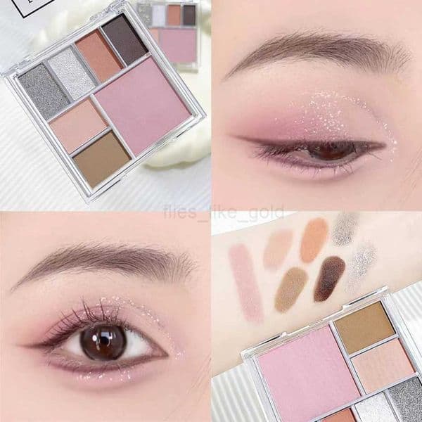 7 Color Eyeshadow Palette Low Saturation Smoky Pink Eye Blush Highlighter Korean Shiny Glitter Eye Shadow Eyes Makeup Cosmetics zxx240724
