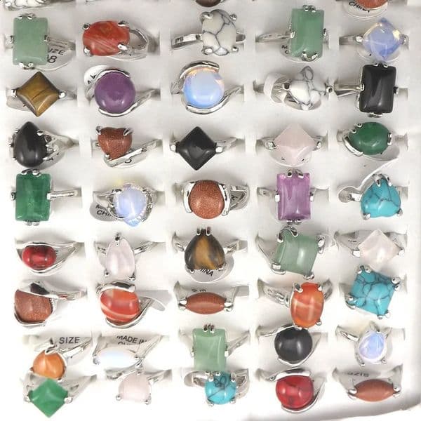 XiaoYaoTYM Mix Lot Natural Stone Rings Womens Ring Fashion Jewelry Bague 50pcs 240713