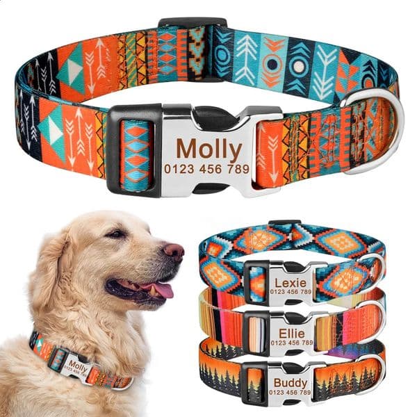 Adjustable Nylon Custom Name Free Nameplate Dog Collar Printed ID Tag Personalized Small Large Medium Pet Engraved Dogs Collars 240722