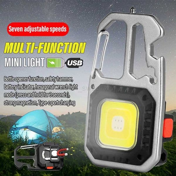Rechargeable Mini COB Keychain Light Multi-function Super Bright Flashlight Outdoor Camping Light with Magnet ScrewdriverCL240724